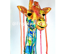 Load image into Gallery viewer, A print copy of a watercolour painting of a giraffe&#39;s neck and head.
