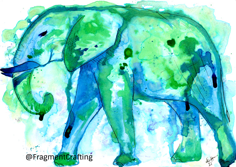 Green  Watercolour Elephant Print